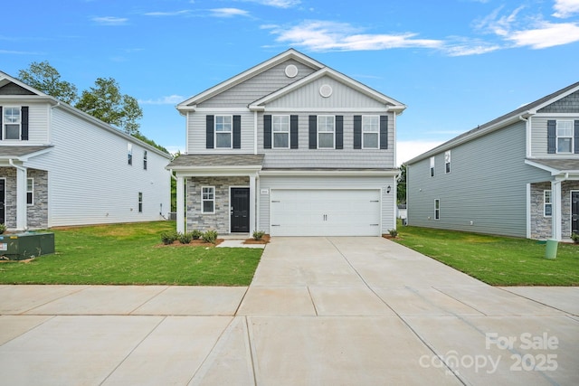 view of front property with a garage and a front lawn