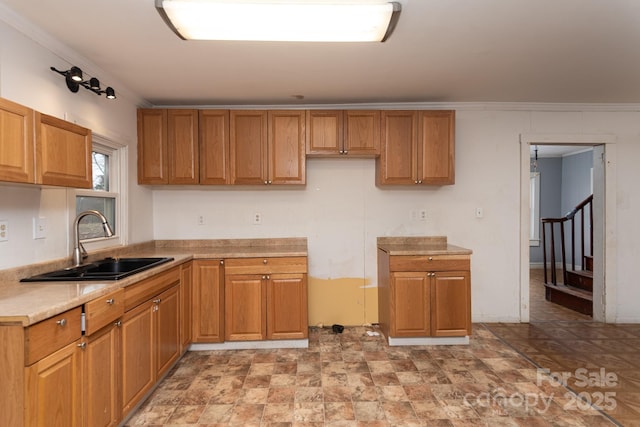 kitchen with crown molding and sink