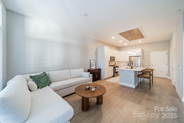 living room featuring light wood-type flooring