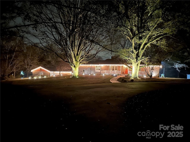 view of yard at night