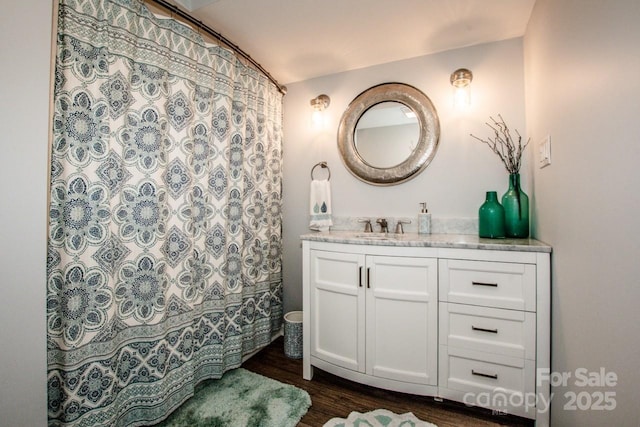 bathroom featuring wood-type flooring and vanity