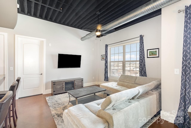 living room featuring ceiling fan