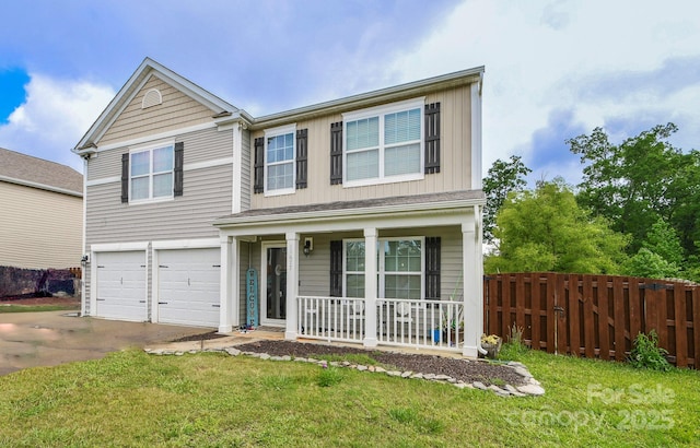 11677 Striker Ln, Midland, NC 28107 - traditional-style home with a porch, concrete driveway, an attached garage, and board and batten siding