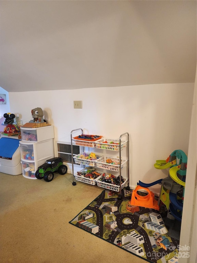 recreation room with lofted ceiling