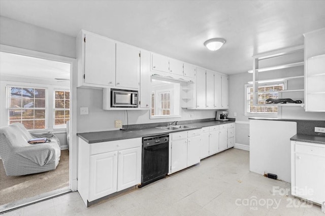 kitchen with dishwasher, white cabinets, plenty of natural light, and stainless steel microwave