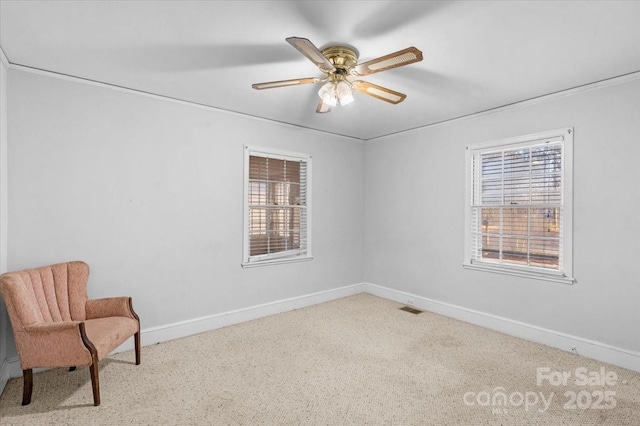 interior space featuring ceiling fan