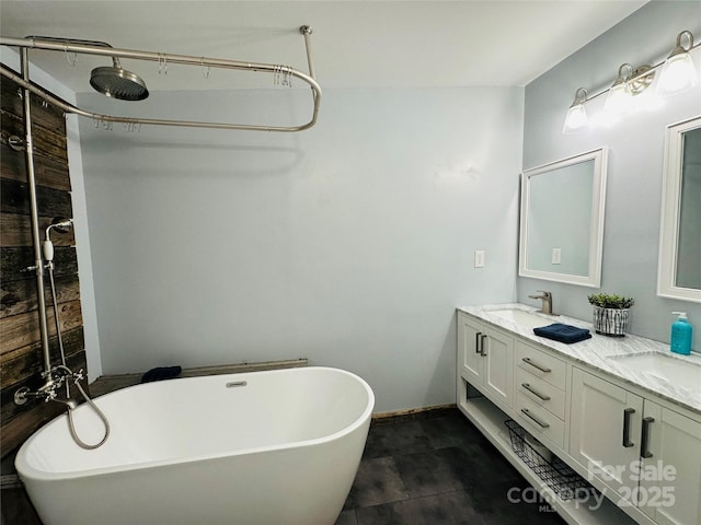 bathroom with plus walk in shower and vanity