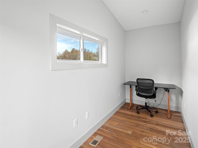 home office featuring wood-type flooring