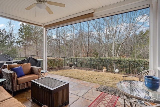 view of patio / terrace featuring ceiling fan