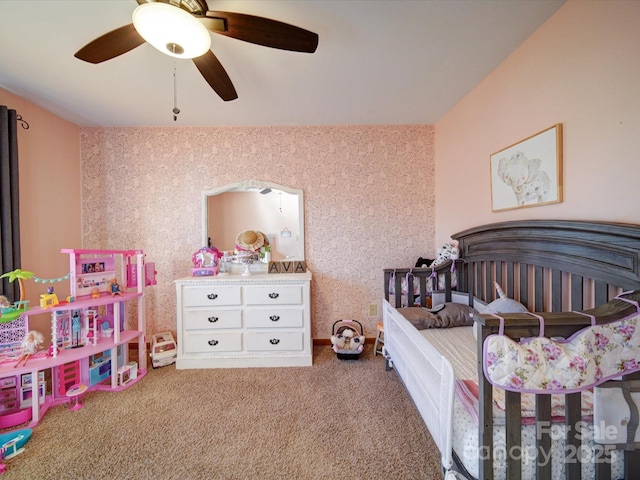 bedroom with carpet flooring and ceiling fan