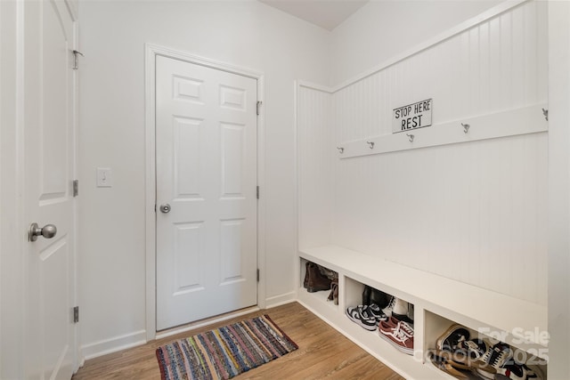 mudroom featuring wood-type flooring