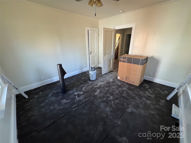 unfurnished bedroom featuring ornamental molding