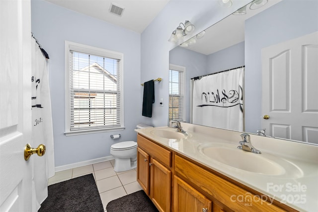 bathroom featuring toilet, tile patterned flooring, and vanity