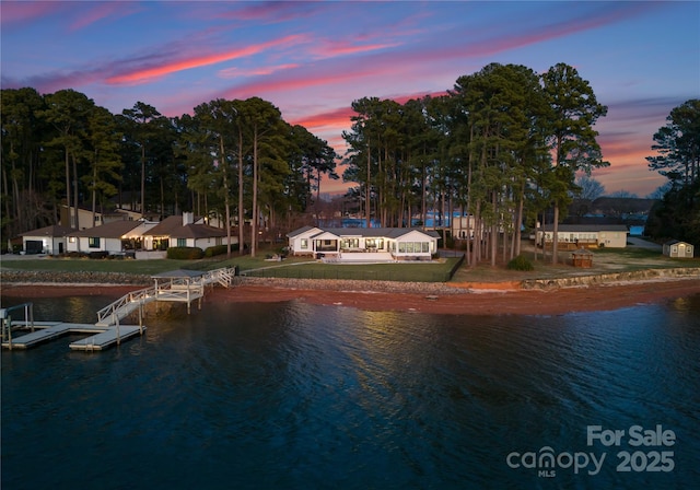 water view featuring a dock