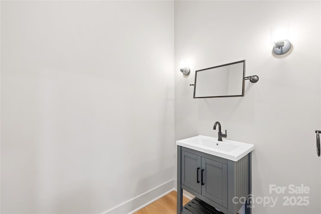 bathroom with vanity and wood-type flooring