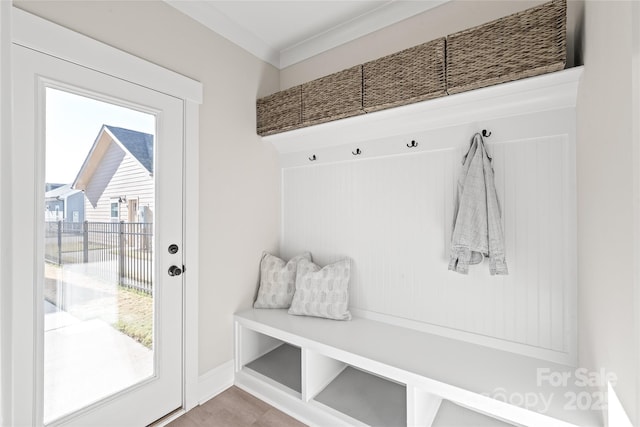 mudroom with ornamental molding