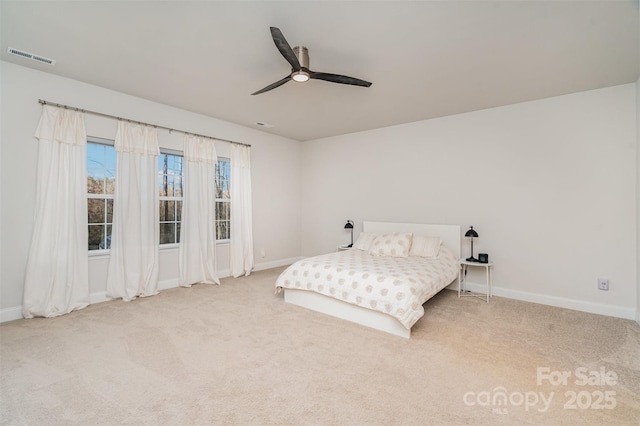 bedroom with carpet flooring and ceiling fan