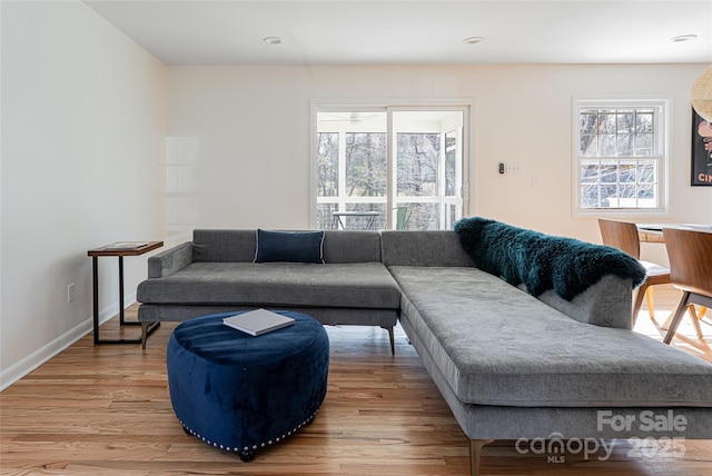 living room with light hardwood / wood-style flooring