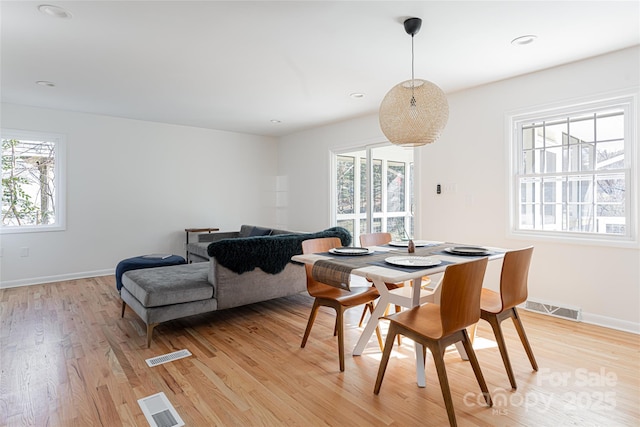 dining space featuring light hardwood / wood-style floors