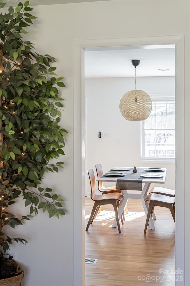 dining space with light hardwood / wood-style floors