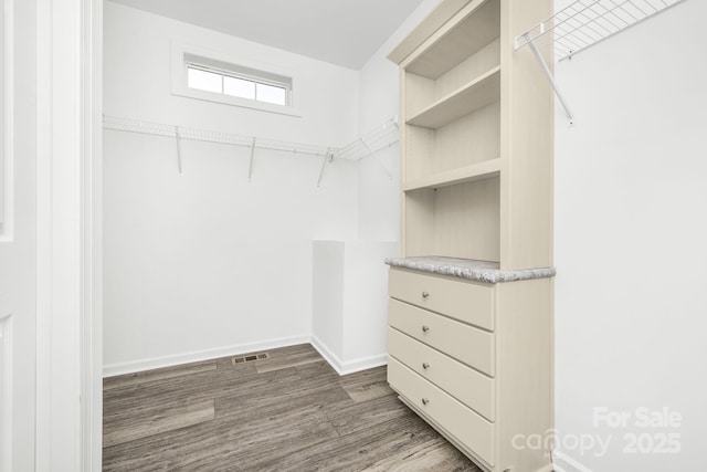 walk in closet featuring hardwood / wood-style floors