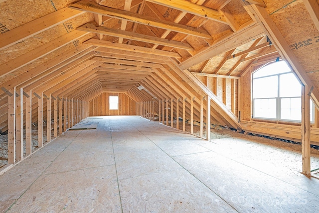 view of unfinished attic