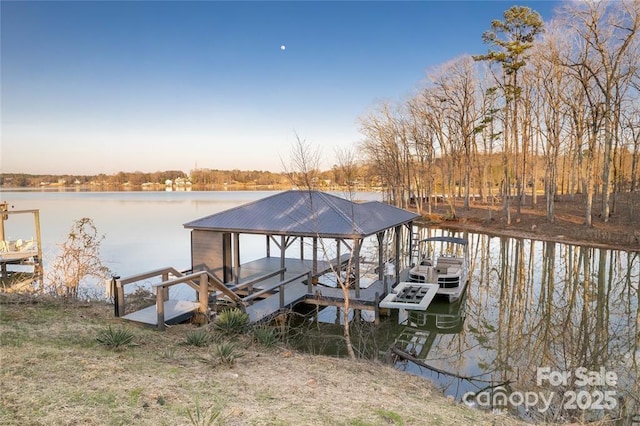 view of dock with a water view