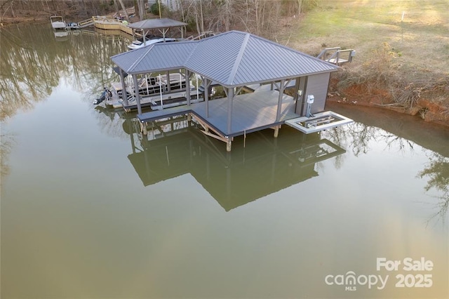 view of dock with a water view