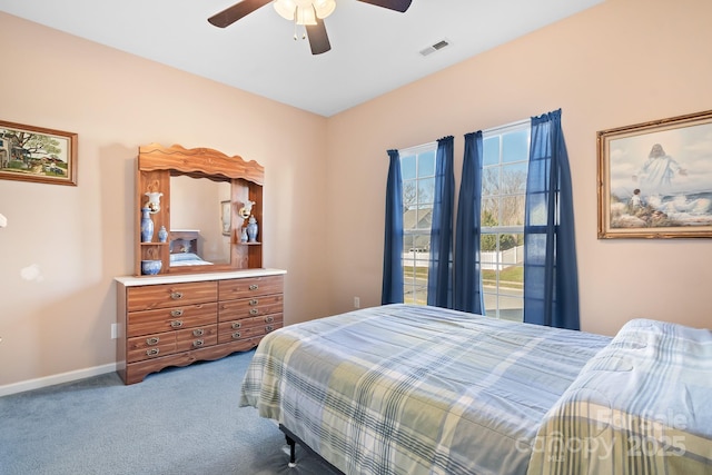 bedroom featuring ceiling fan and carpet floors