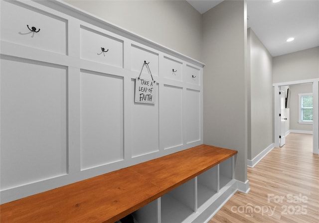 mudroom featuring light hardwood / wood-style flooring