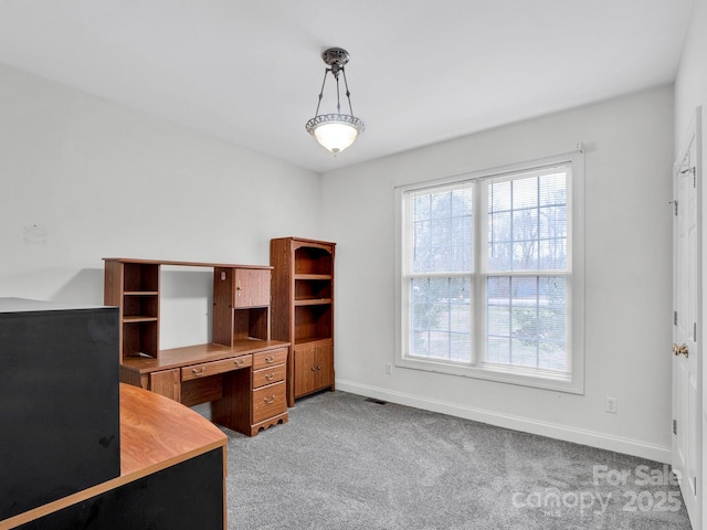 view of carpeted home office