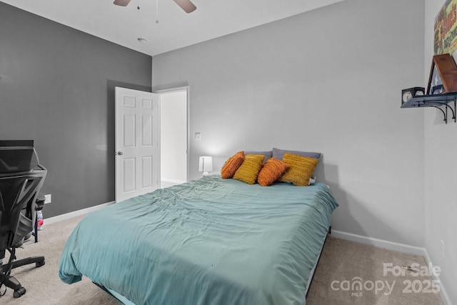 bedroom featuring ceiling fan and carpet floors