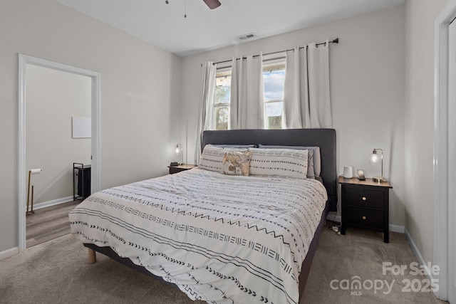 bedroom with carpet and ceiling fan