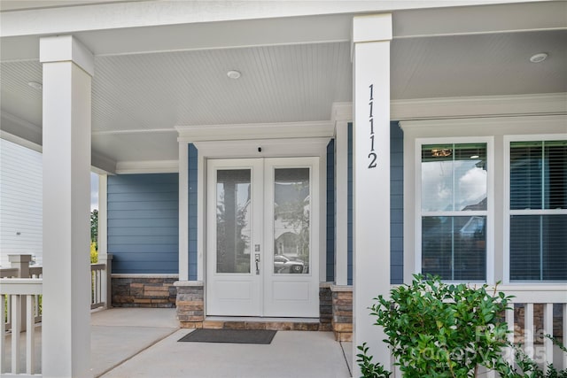 doorway to property featuring french doors