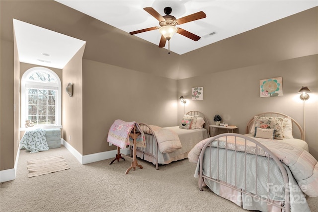 bedroom featuring carpet and ceiling fan