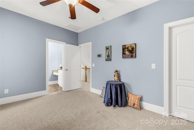 bedroom with carpet flooring and ceiling fan