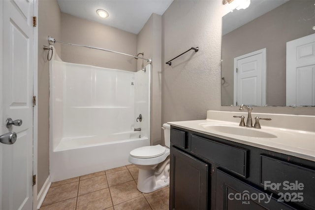 full bathroom with tile patterned flooring, shower / bathing tub combination, vanity, and toilet