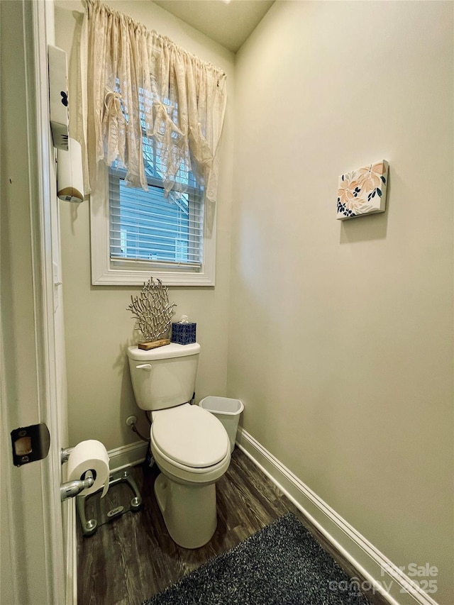 bathroom with wood-type flooring and toilet