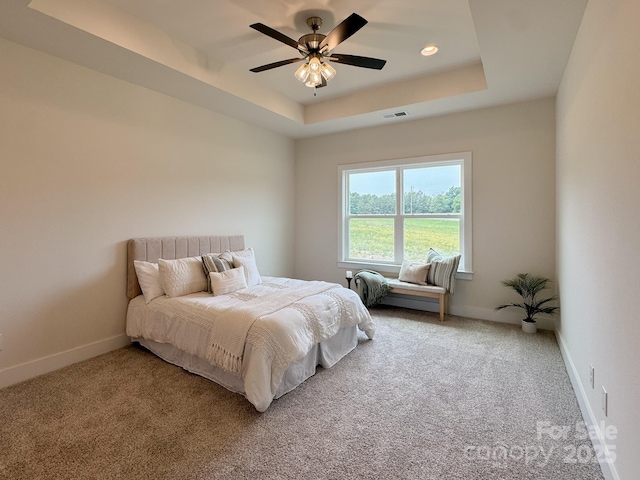 46 Griffin Rd Unit 2, Pageland, SC 29728 - bedroom with a tray ceiling, light carpet, a ceiling fan, and baseboards