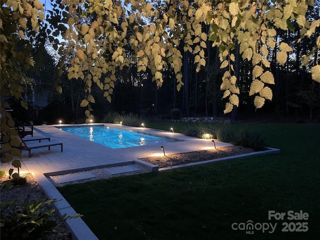 view of swimming pool with a patio area and a lawn