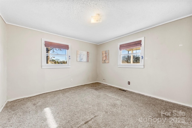 carpeted empty room with a textured ceiling