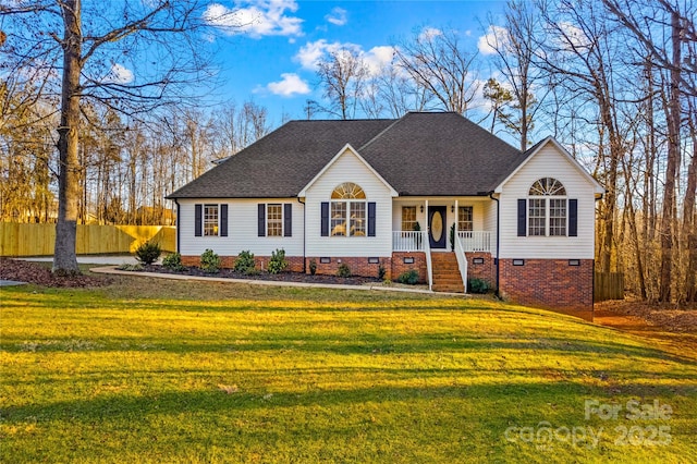 view of front of property featuring a porch and a front yard