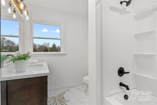 full bathroom featuring vanity, toilet, and tub / shower combination