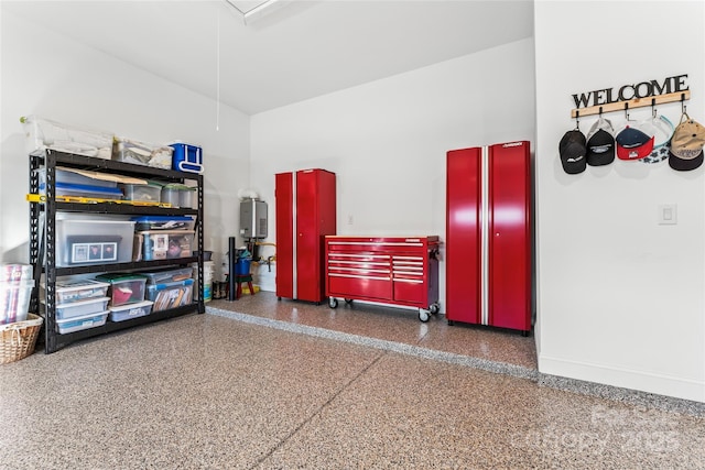 garage featuring water heater