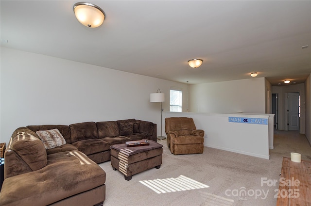 living room with light carpet