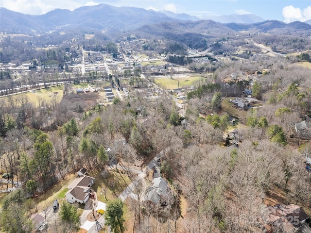 drone / aerial view with a mountain view