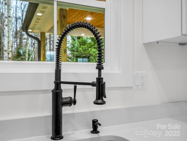 interior details featuring sink and white cabinets