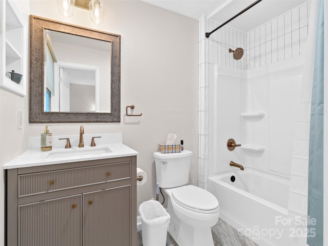 full bathroom featuring shower / tub combination, vanity, and toilet