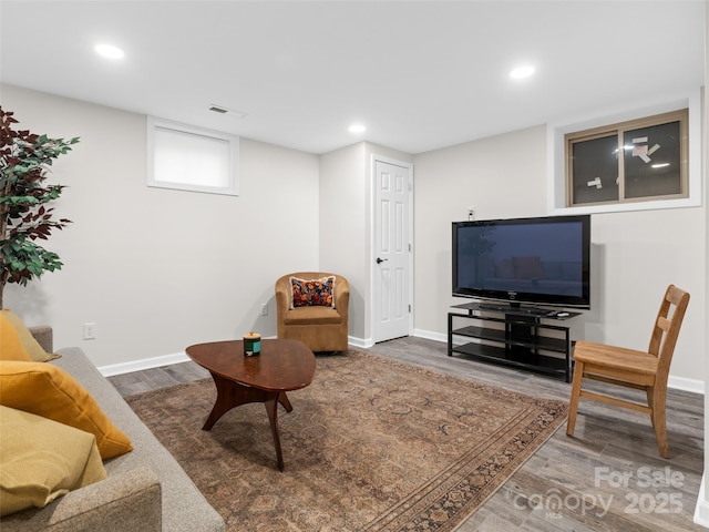 living room with hardwood / wood-style floors