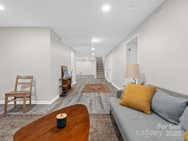 living room with hardwood / wood-style flooring